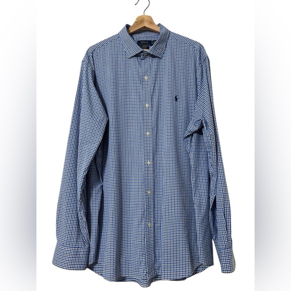 Ralph Lauren Shirt XXL Mens Blue Gingham Check Nylon Blend Preppy Pony Button Up - Picture 6 of 7